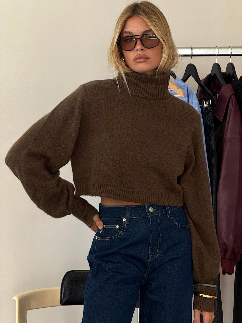 Princess Polly Zahara Cropped Turtleneck Sweater Brown - Size XS/S